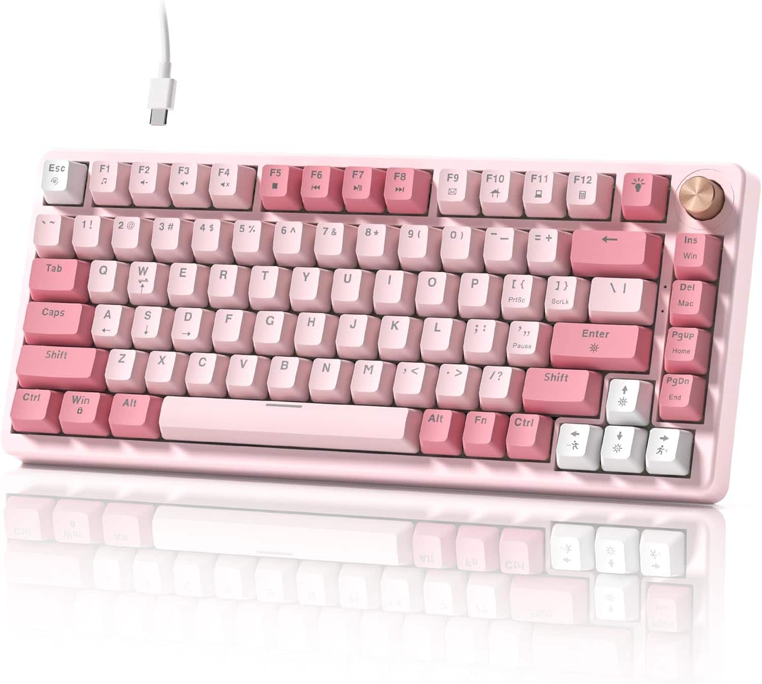 Womier - VK75 Wired Gaming Keyboard with Multimedia Control Knob, 75% Creamy Mechanical Keyboard - Pink