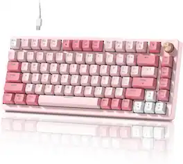 Womier - VK75 Wired Gaming Keyboard with Multimedia Control Knob, 75% Creamy Mechanical Keyboard - Pink