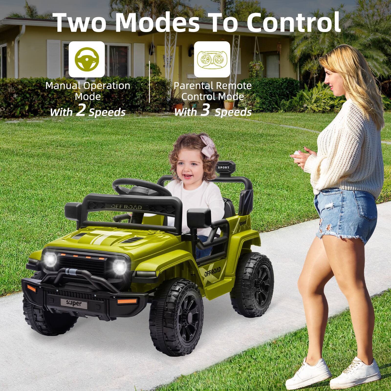 Two Modes To Control

Manual Operation Mode With 2 Speeds

Parental Remote Control Mode With 3 Speeds