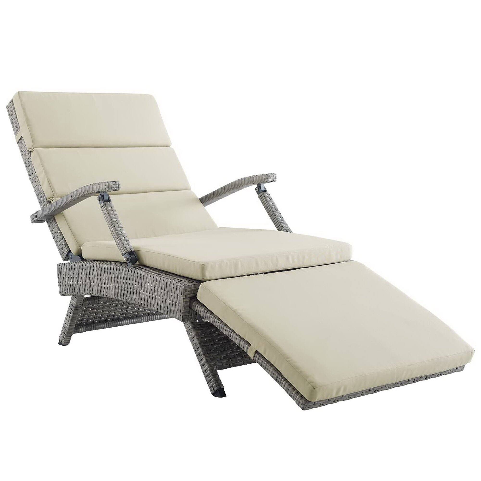 Alt View 1. Modway - Envisage Chaise Outdoor Patio Wicker Rattan Lounge Chair by Modway - Light Gray Beige.