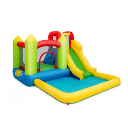Front. SlickBlue - Inflatable Bounce House Water Slide Jump Bouncer without Blower - Green, Red, Yellow, Blue.
