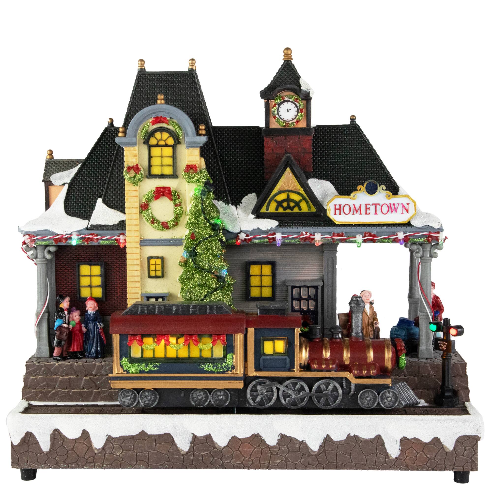 Front. Northlight - LED Lighted and Musical Christmas Train Village Display - 13" - Gray.