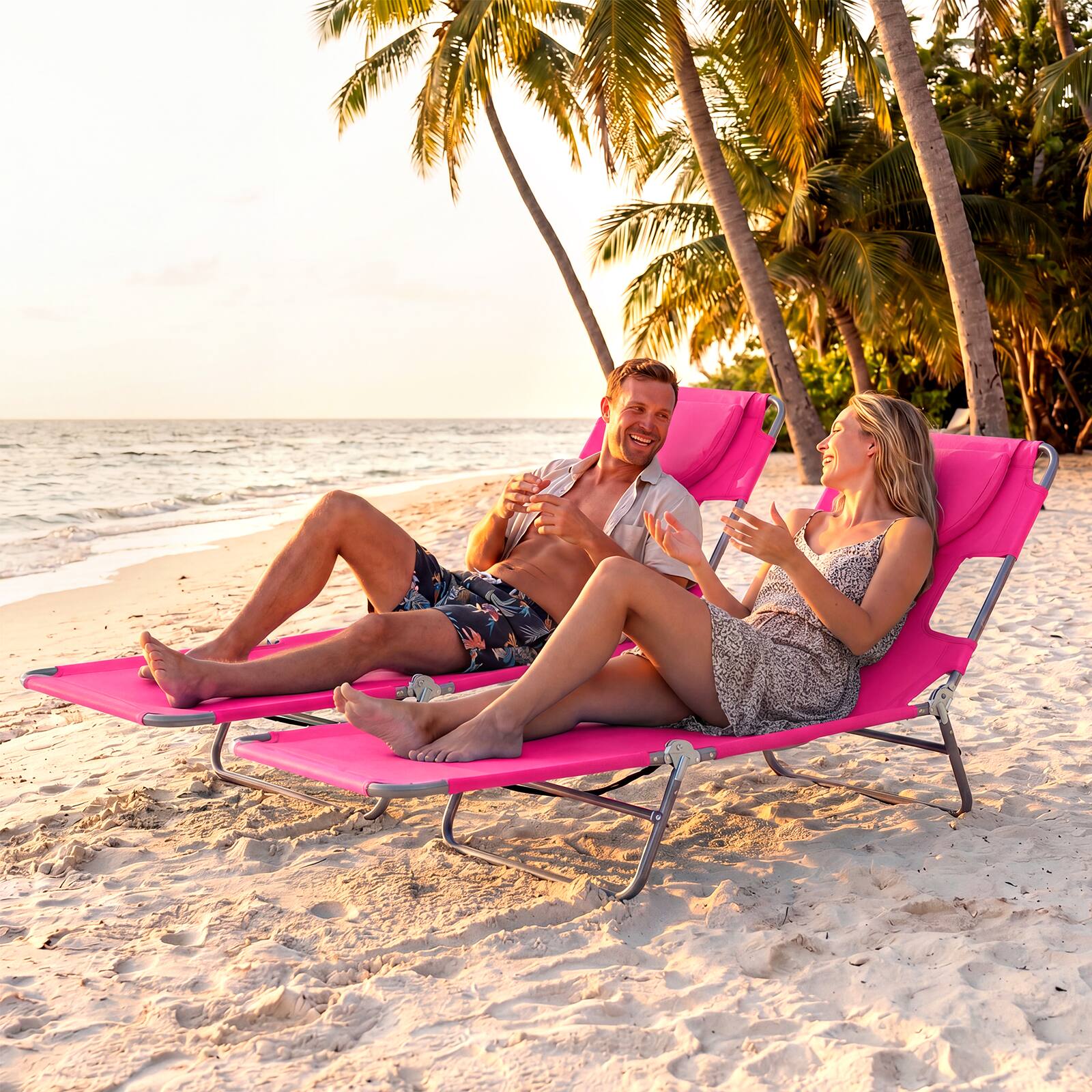 Alt View 1. Costway - Costway Patio Tanning Chair,Folding Beach Lounge Chair with 5-Position Adjustable Backrest - Pink.