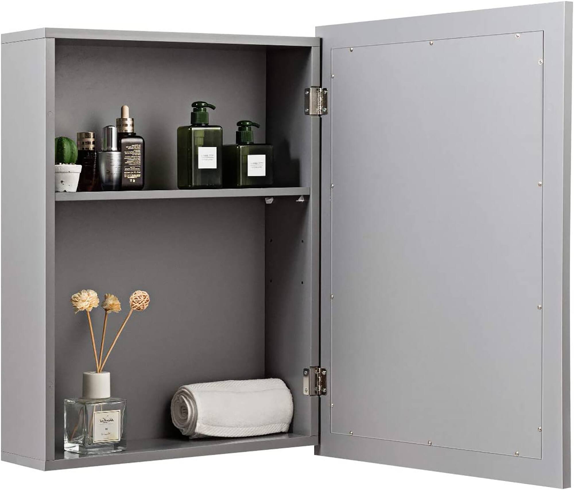 Alt View 7. Costway - Costway Mirrored Medicine Cabinet Wall-Mounted Bathroom Storage Organizer W/Shelf - Grey.