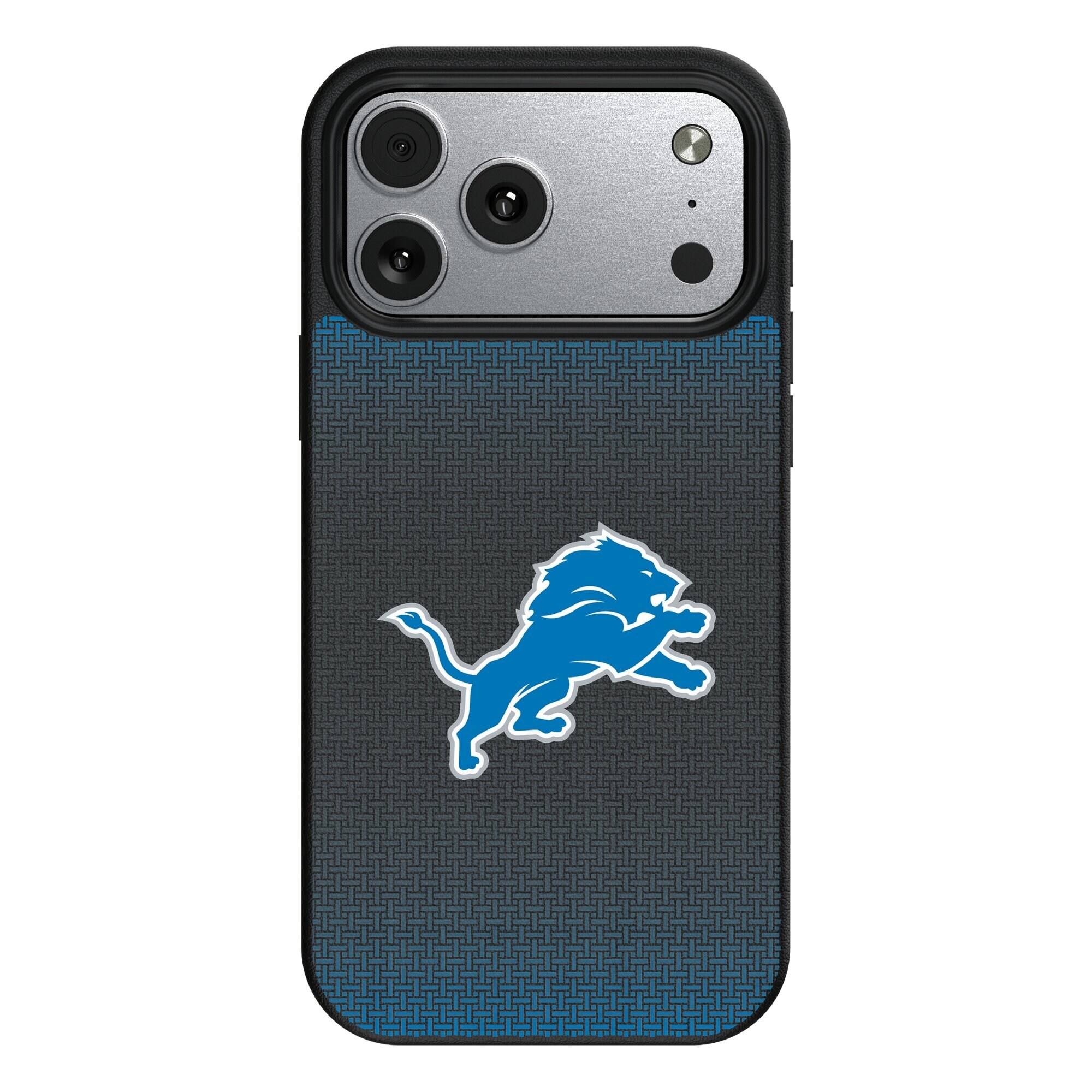 Front. Keyscaper - Detroit Lions Linen Logo iPhone Magnetic Bump Case - 17 - Black.