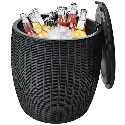 Front. Gymax - Gymax 9.5-Gal Patio Ice Cooler Bucket Cool Bar Table Cocktail Side Table w/ Lid Black - Black.
