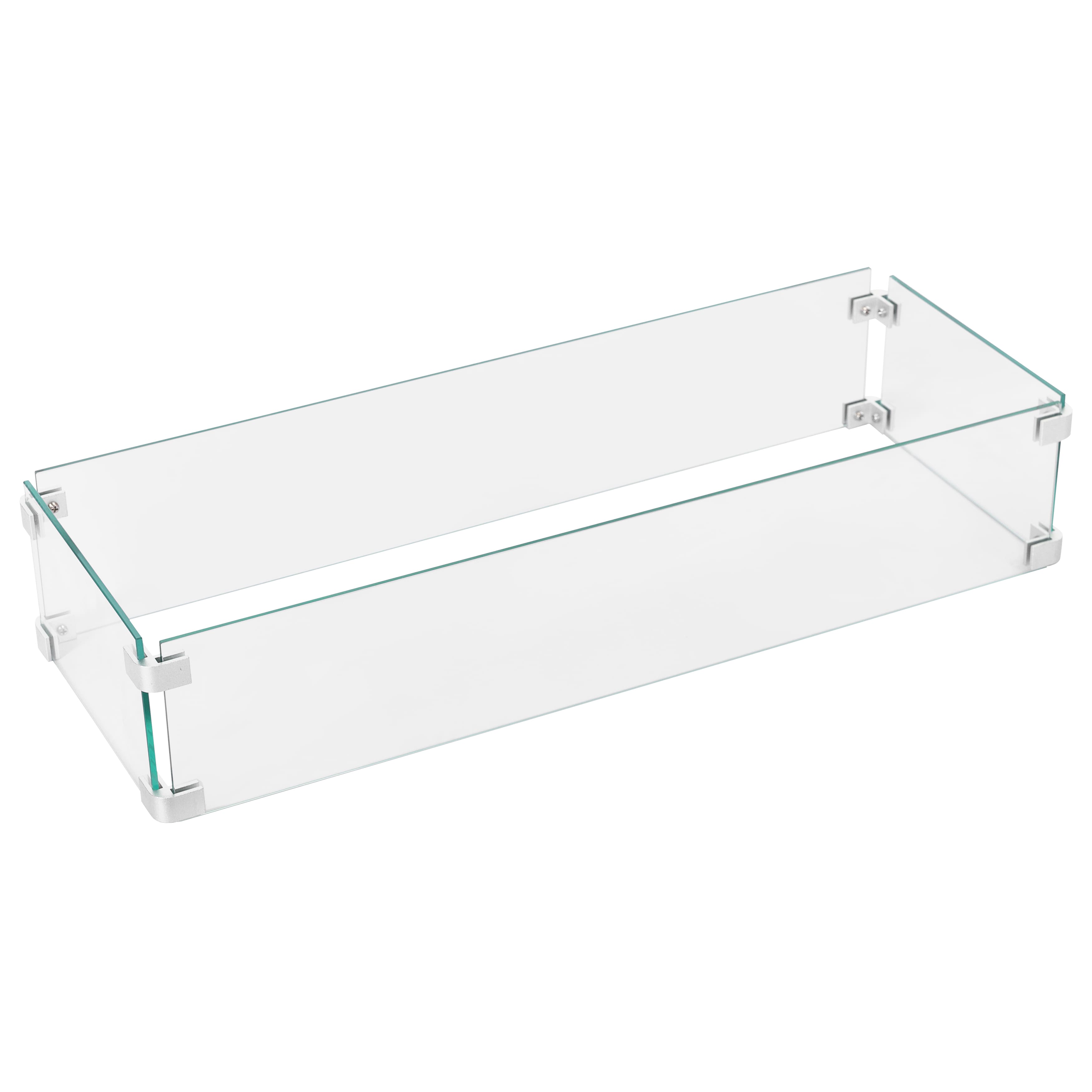 Nuu Garden - Rectangular Fire Pit Wind Guard, 29" x 10" x 6" Tempered Glass Flame Protector with Aluminum Corner Brackets - Transparent