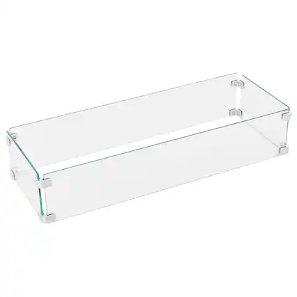 Front. Nuu Garden - Nuu Garden Rectangular Fire Pit Wind Guard, 29" x 10" x 6" Tempered Glass Flame Protector with Aluminum Corner Brackets - Transparent.