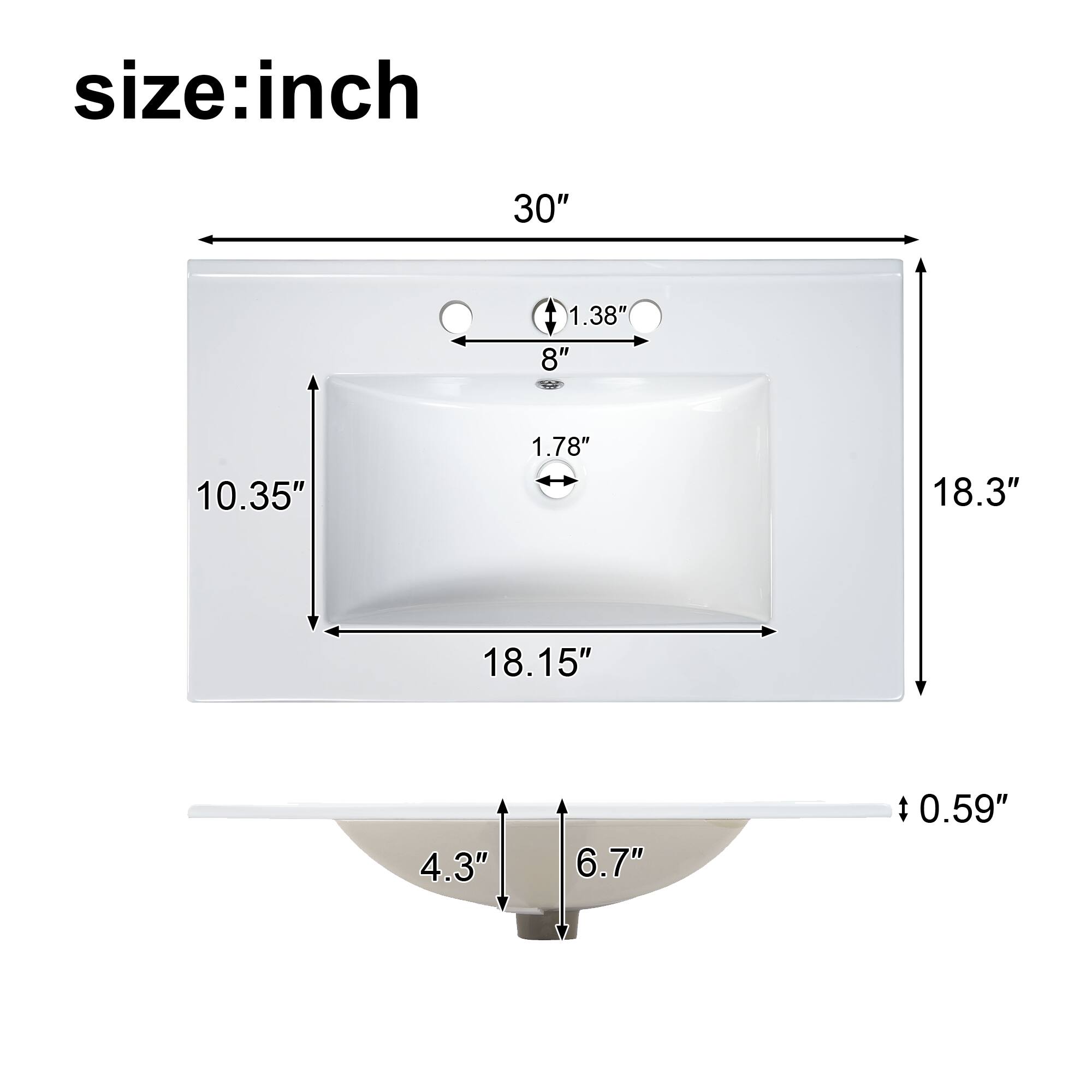 size: inch  
30"  
1.38"  
8"  
10.35"  
1.78"  
18.3"  
18.15"  
4.3"  
6.7"  
0.59"