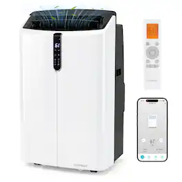 Costway - 14000 BTU Smart Portable Air Conditioner with Dehumidifier & Fan Modes, 24H Timer - White+Black