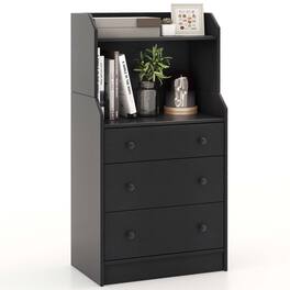 Costway - 3-Drawer Dresser 44" Tall Wood Storage Organizer Chest with 2 Open Shelves - Black