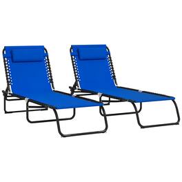 Outsunny - Folding Chaise Lounge Chair Set of 2, Patio Sun Tanning Chair, Outdoor Chaise Lounger with 4-Position Reclining Back - Light Blue