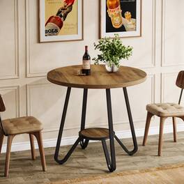 Tribesigns - Dining Table with Storage Shelves, Adjustable Feet and Space-Saving Design for Dining Room and Kitchen - Brown