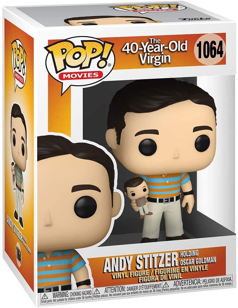 **The 40-Year-Old Virgin**

**1064**

**Andy Stitzer Holding Oscar Goldman**

**Vinyl Figure / Figurine en Vinyle / Figura de Vinil**

**Pop! Movies**

**WARNING: CHOKING HAZARD. Small parts. Not suitable for children under 36 months.**

**ATTENTION: DANGER D'ÉTOUFFEMENT. Petites pièces. Ne convient pas aux enfants de moins de 36 mois.**

**ADVERTENCIA: PELIGRO DE ASFIXIA. Piezas pequeñas. No es adecuado para niños menores de 36 meses.**
