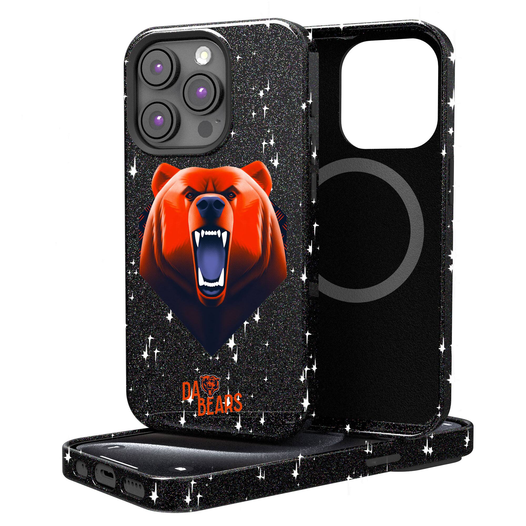 Front. Keyscaper - Black Chicago Bears 2024 Illustrated Limited Edition Bling iPhone Case - 14 Pro - Black.