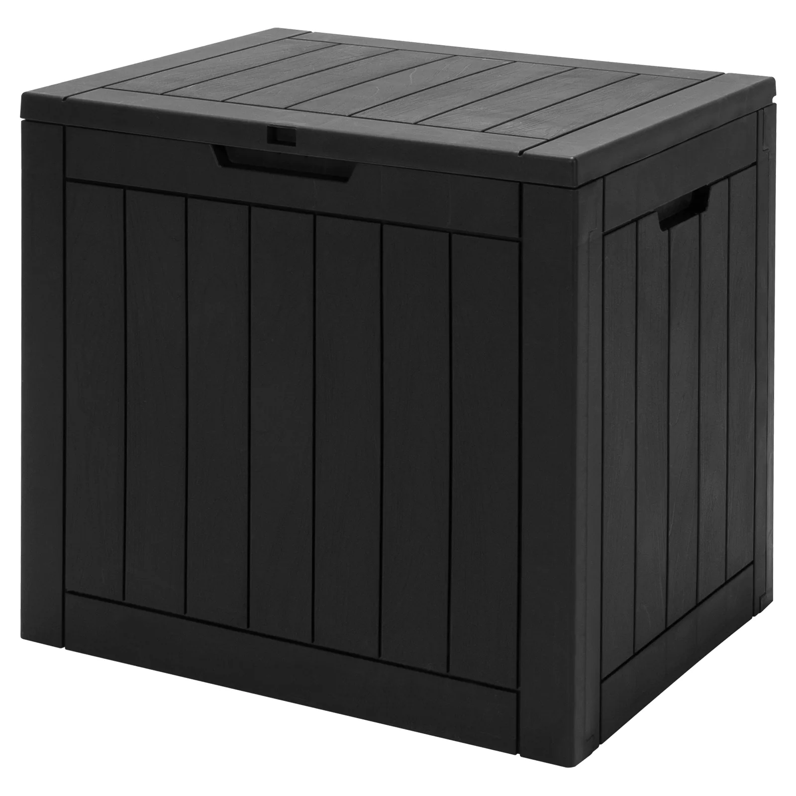 Left. WELLFOR - 30 Gallon Deck Box Storage Container with Seating for Tools - Black.