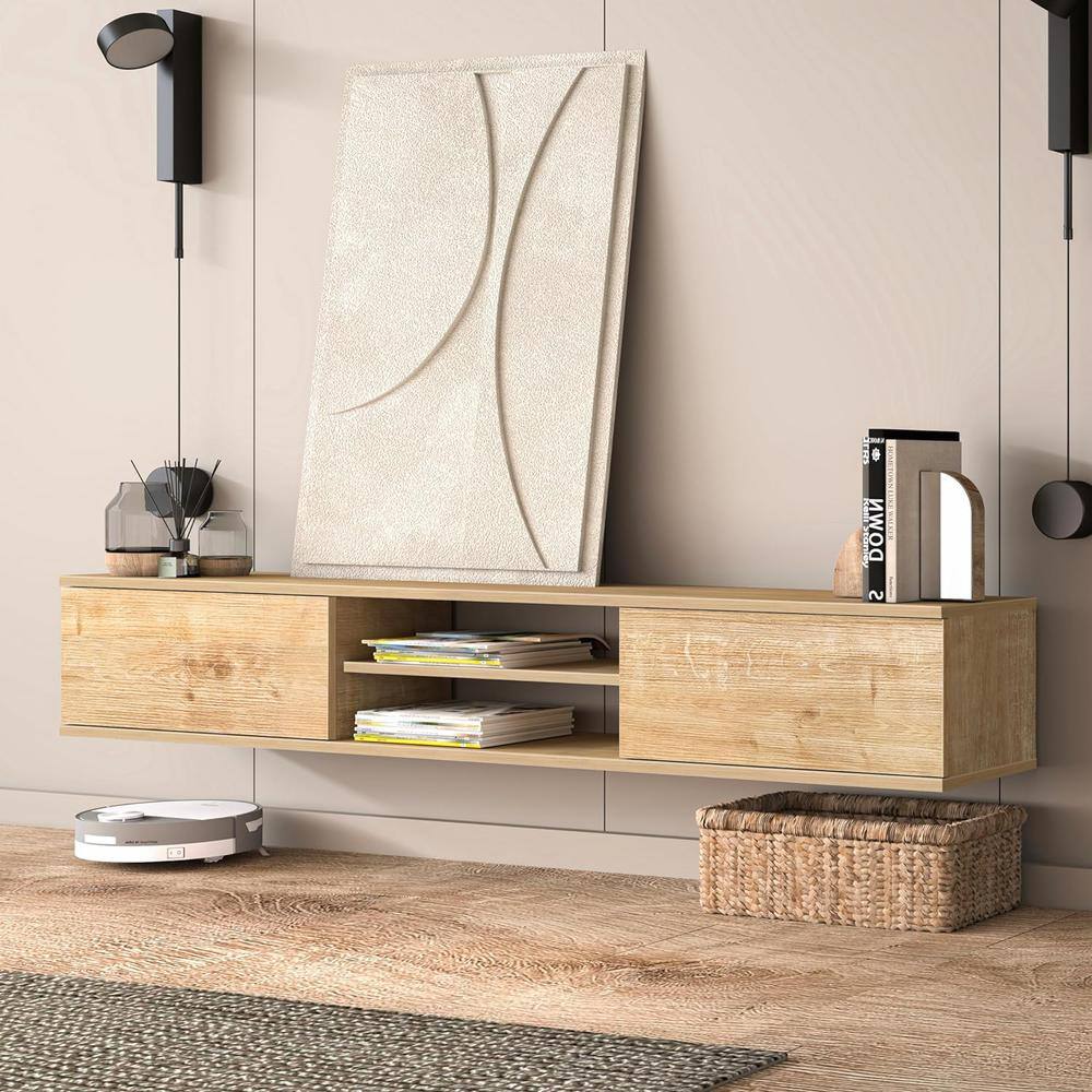 Alt View 2. Atelier Mobili - Floating TV Stand 70 Inch Wall Mounted Entertainment Center - Brown.