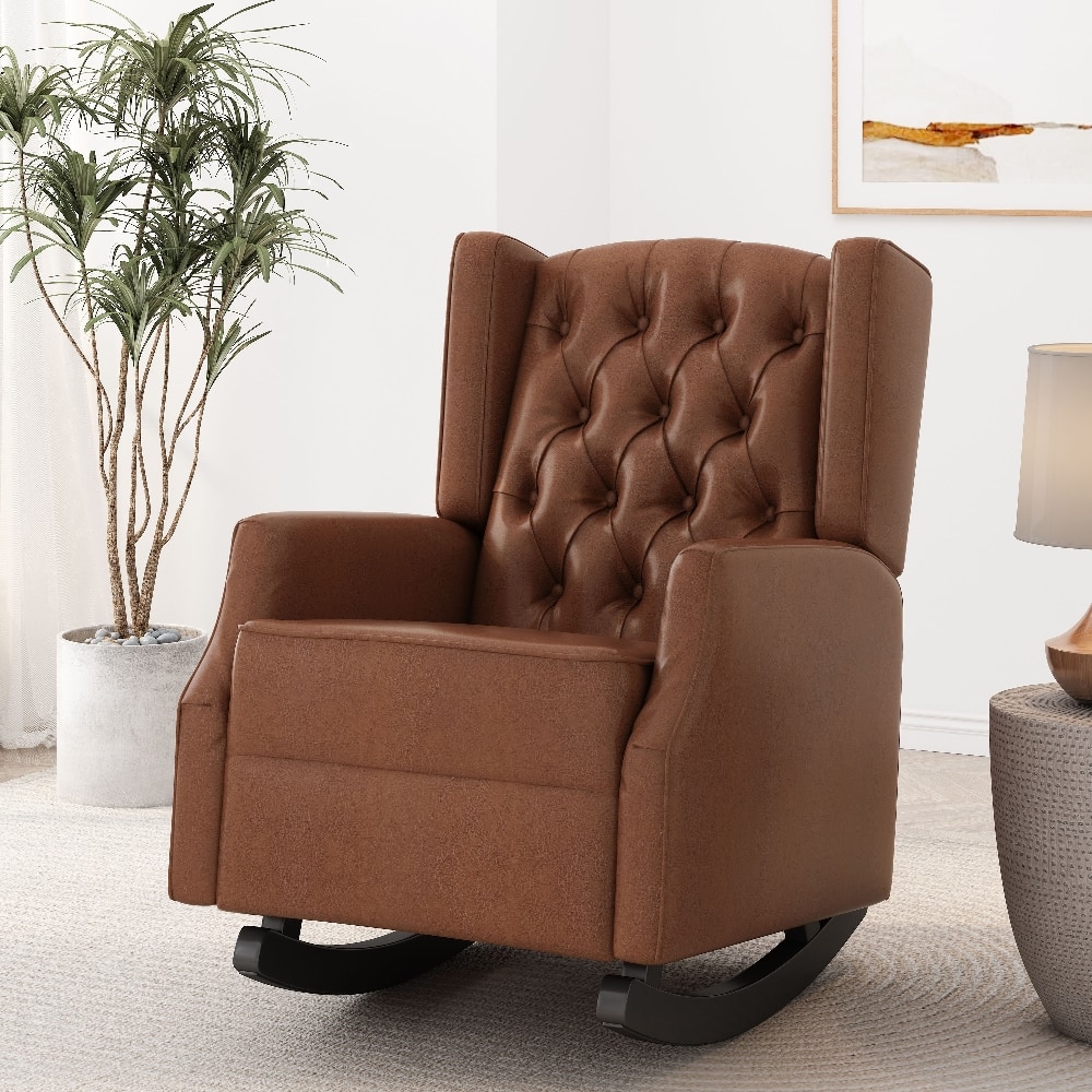 Loheer - Rocking Chair Nursery Wingback Solid Wood Armchair - Cognac price history on PriceWatchPro