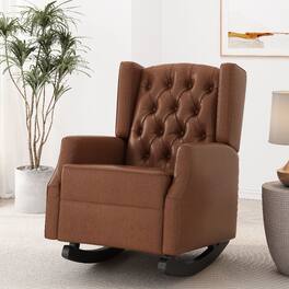 Loheer - Rocking Chair Nursery Wingback Solid Wood Armchair - Cognac
