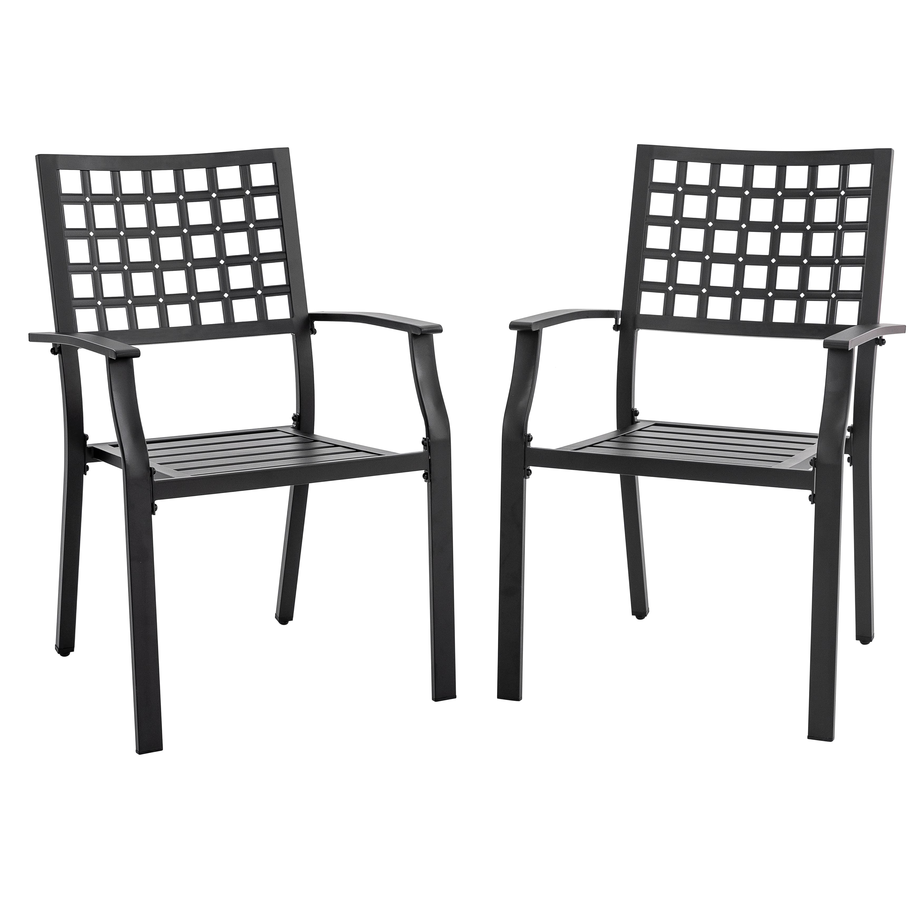 Nuu Garden - Outdoor 2-Piece Iron Dining Chair Set, Stackable Design - Black