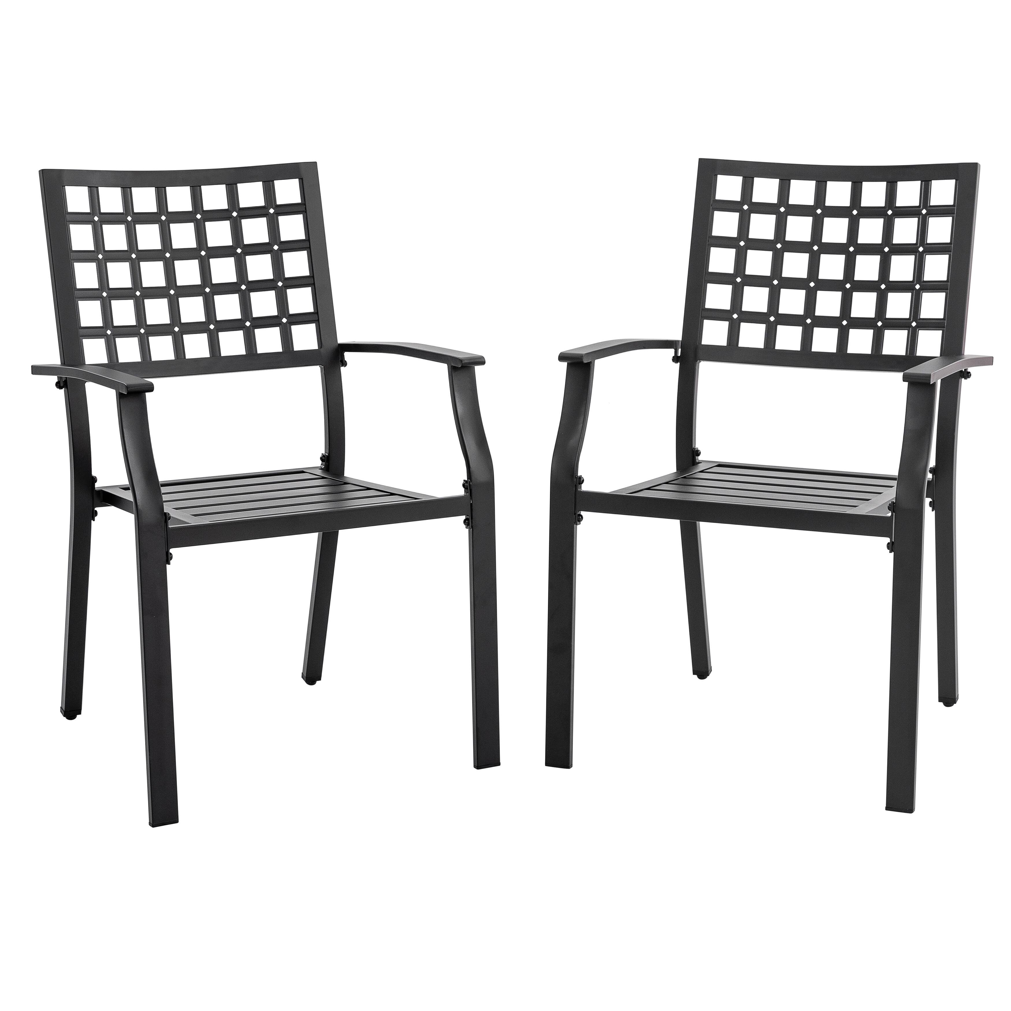 Front. Nuu Garden - Outdoor 2-Piece Iron Dining Chair Set, Stackable Design - Black.