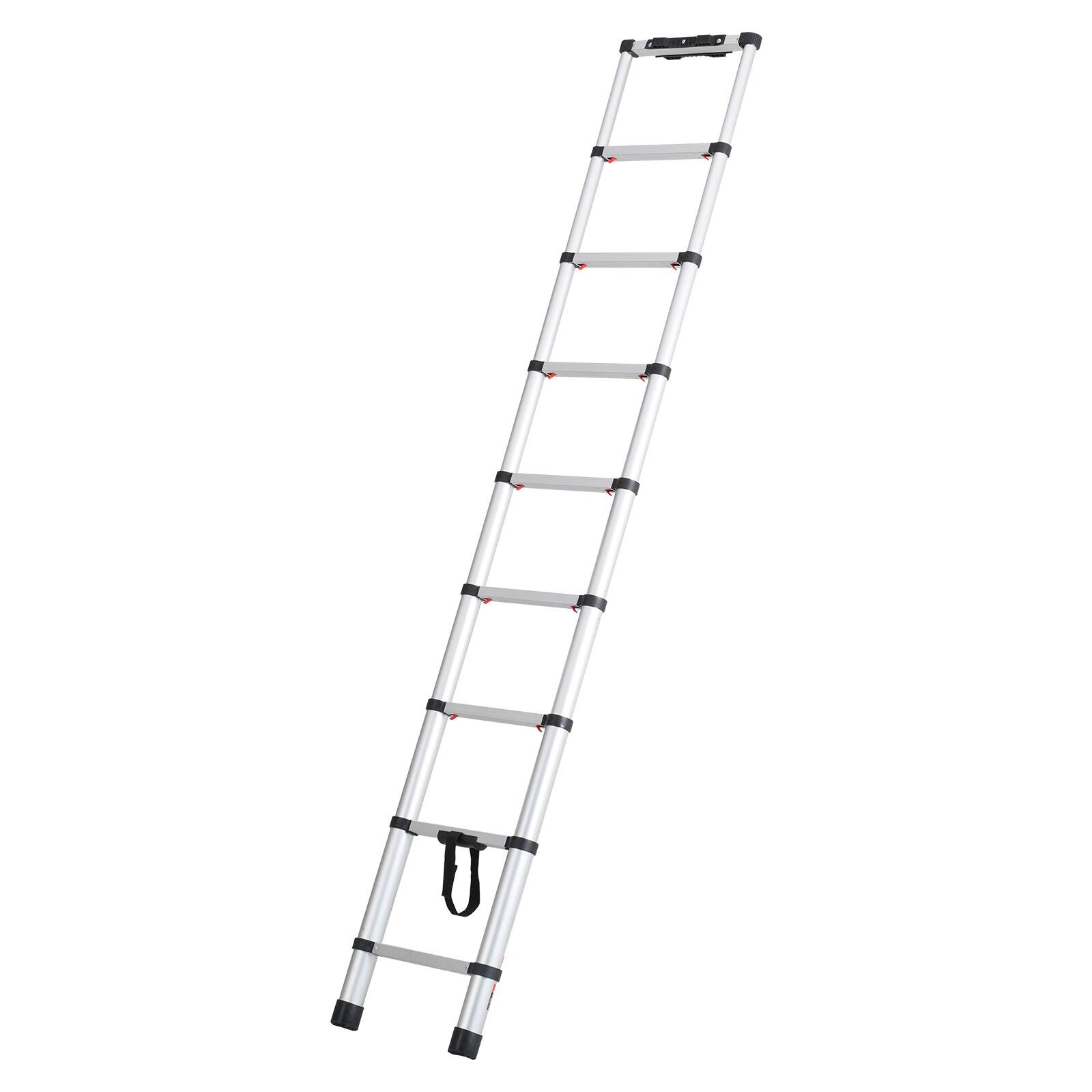 Alt View 5. VEVOR - Telescoping Ladder, 8.5FT Aluminum Lightweight Extension Ladder, One-button Retraction Collapsible Ladder - Silver.