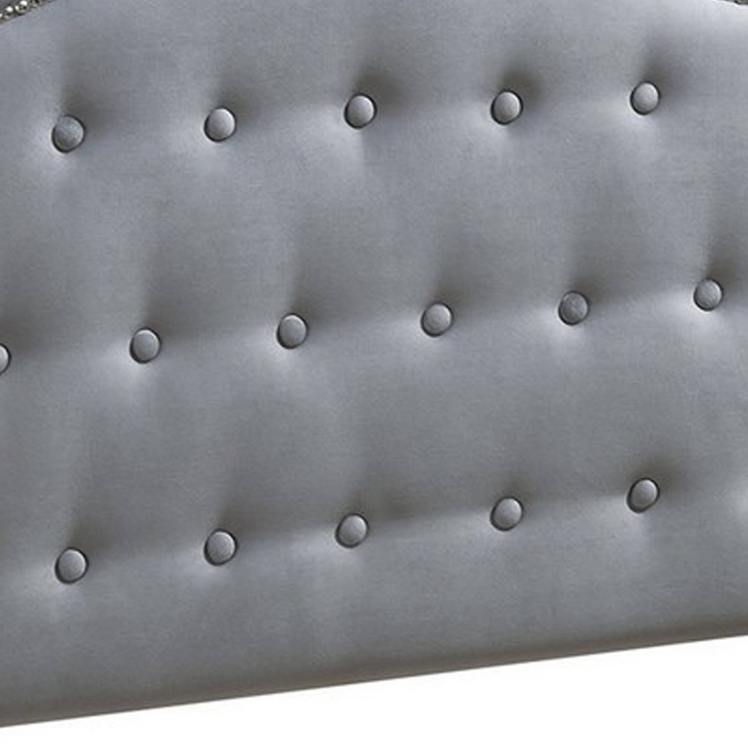 Alt View 2. Manhattan Lane - Button Tufted Twin Velvet Bed with Curved Headboard - Gray.
