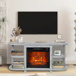 Ihomeadore - 48" TV Stand with 18" Insert Electric Fireplace and Open Storage Shelves Media Console for TVs up to 55" - Gray