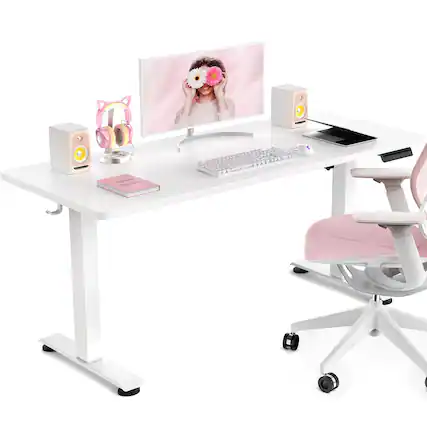 Front. Stylel Star - Veken 55 Inch Large Electric Standing Desk,Sit to Stand Up, Heights Adjustable, Work Home Office Computer Table for S... - White.