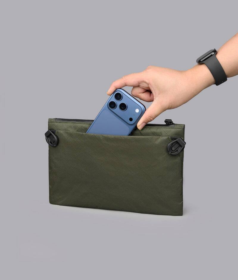 Alt View 3. ALPAKA - Zip Pouch Max V2 Wallet Pouch, 2L Slim EDC Organizer Sling, Fits iPad Mini, YKK AquaGuard - Green Ultradyne 100D.