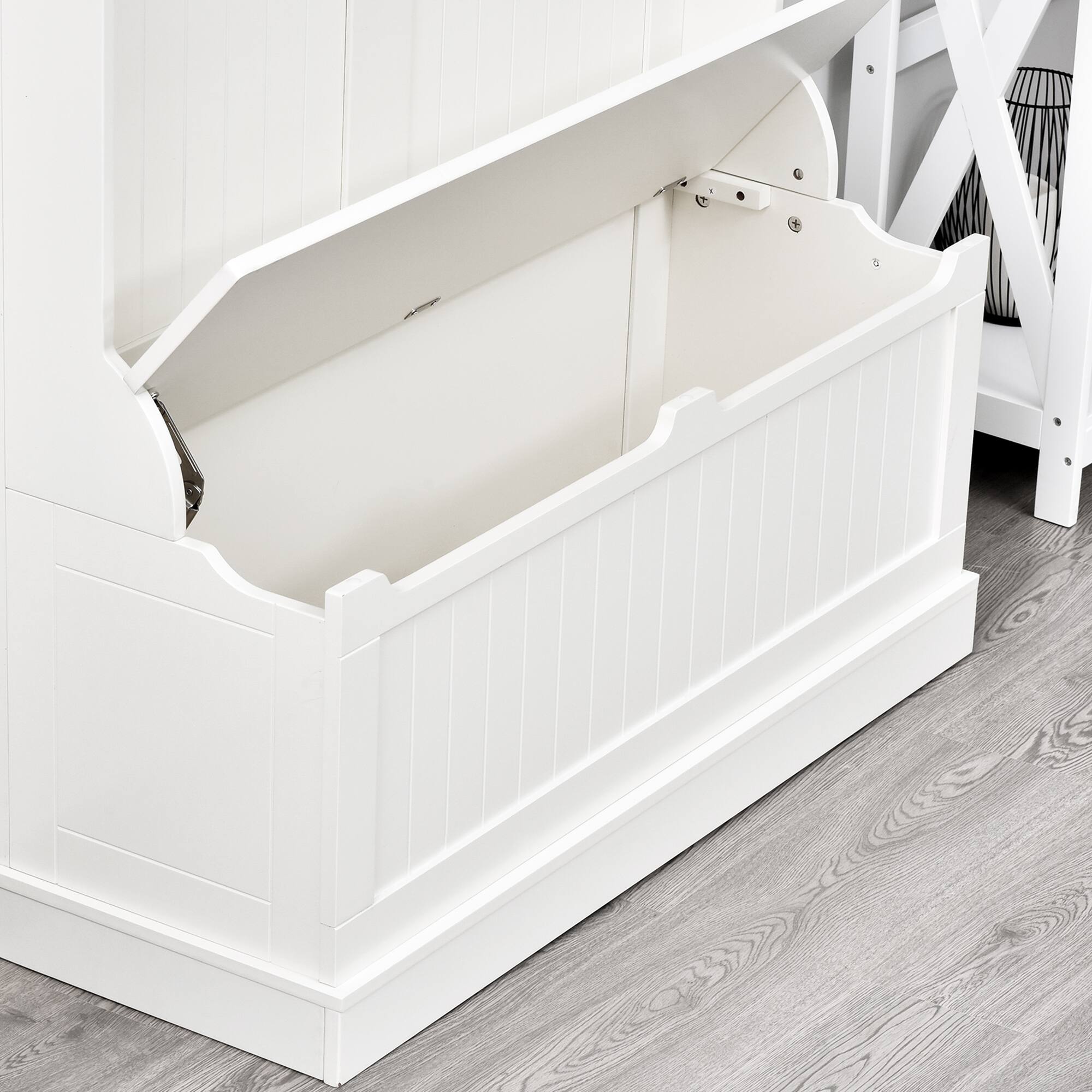 Alt View 7. Homcom - Entryway Bench with Coat Rack, Hall Tree with Bench and Shoe Storage - Cream White.