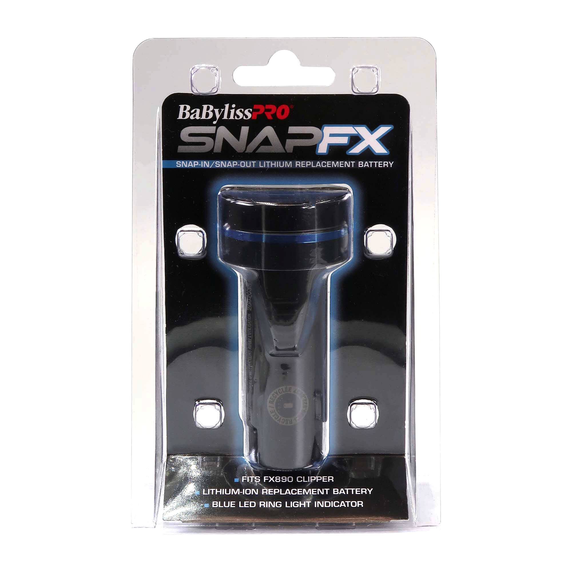 BaByliss PRO SNAPFX  
SNAP-IN/SNAP-OUT LITHIUM REPLACEMENT BATTERY  
FITS FX890 CLIPPER  
LITHIUM-ION REPLACEMENT BATTERY  
BLUE LED RING LIGHT INDICATOR