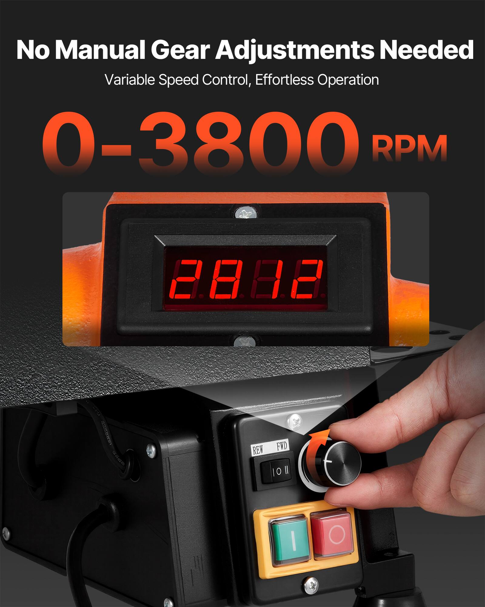 No Manual Gear Adjustments Needed  
Variable Speed Control, Effortless Operation  
0-3800 RPM  

2882  

REW FWD