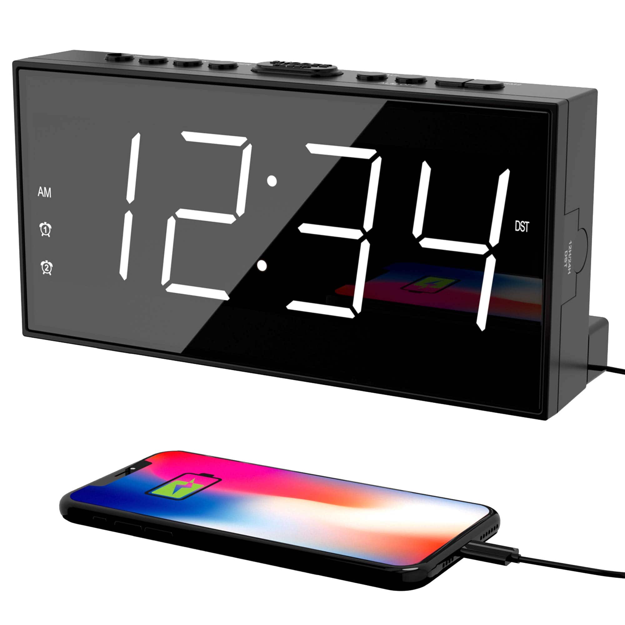 Dazzed Corner - Alarm Clock for Bedroom, Plug in Digital Clock - White