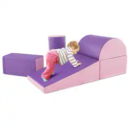 Gymax - 5 PCS Kids Climb & Crawl Activity Playset Soft Foam Block Toddler Play Structure - Purple