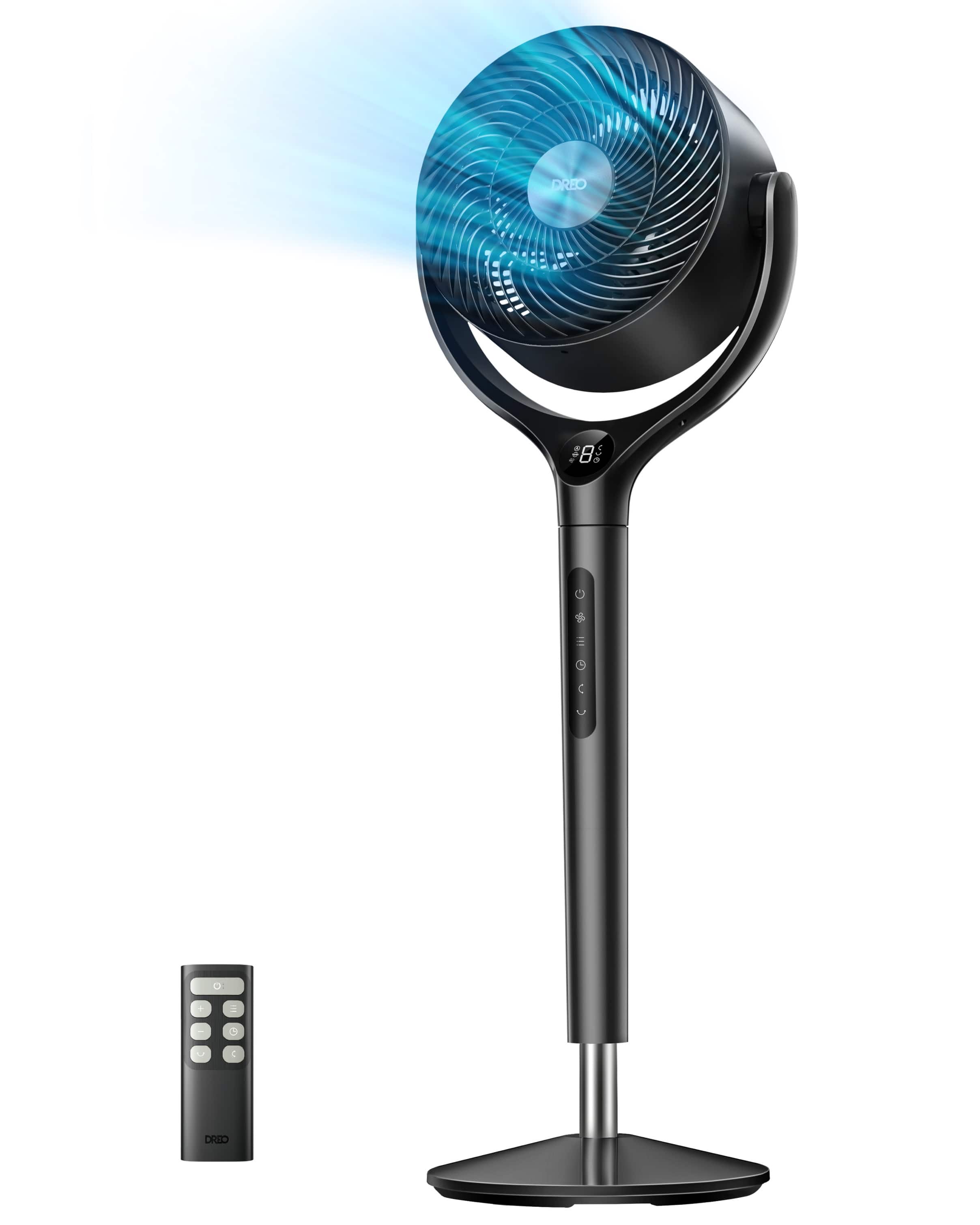 Dreo - 9 in. Adjustable Pedestal Floor Fan, W/Remote and 120° Oscillation, 8-Speed, 20 dB, 8-H Timer