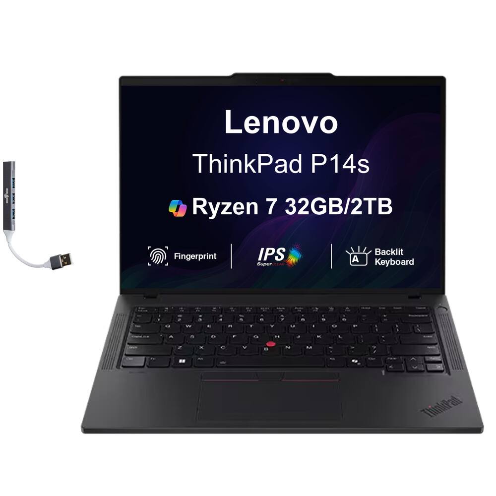 Lenovo - Upgraded - ThinkPad P14s Workstation 14.0 WUXGA (AMD Ryzen AI 7 350, 32GB DDR5, 2TB PCIe SSD, Win 11 Pro) w/USB Hub - Black