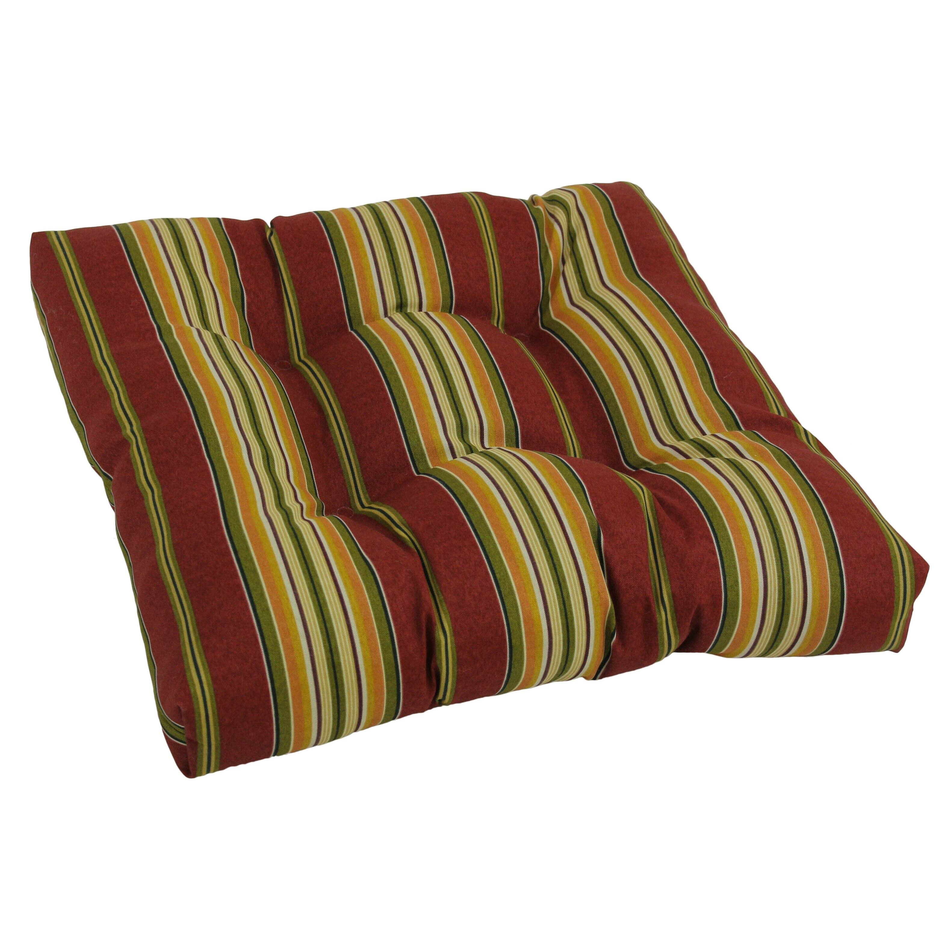 Front. Blazing Needles - 19-inch Squared Spun Polyester Tufted Dining Chair Cushion - Kingsley Stripe Ruby.
