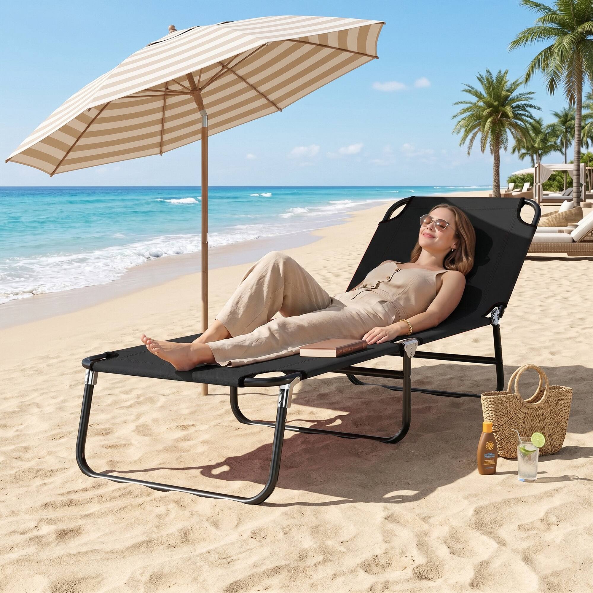 Alt View 8. Outsunny - Reclining Lawn Chaise Lounge Folding Chair Adjustabel Backrest - Black.