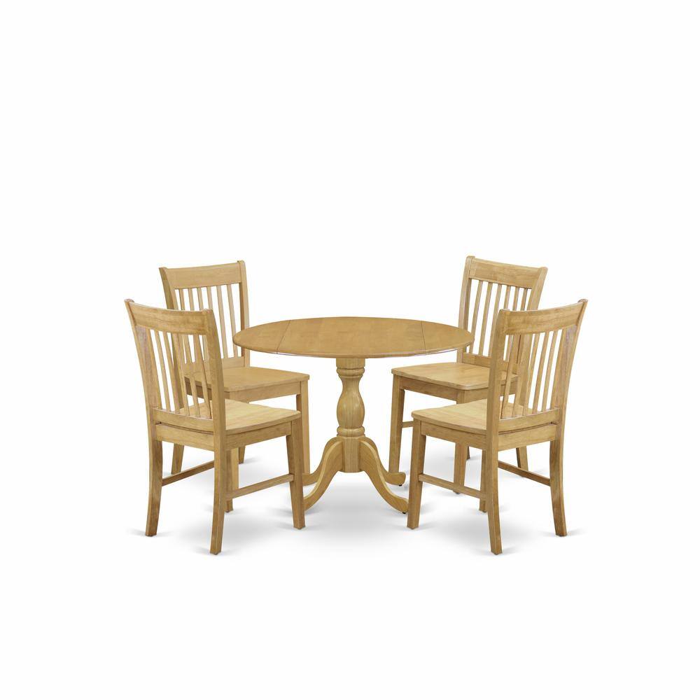 Angle. East West Furniture - East West Furniture DMNF5-OAK-W 5 Piece Dining Room Set - Oak Mid Century Modern Kitchen Table and 4 Oak Kitchen Chairs - Oak.