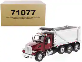 Diecast Masters - Peterbilt 567 SFFA Tandem Axle with Pusher Axle OX Stampede Dump Truck and Chrome "Transport Series" 1/50 Diecast - Red
