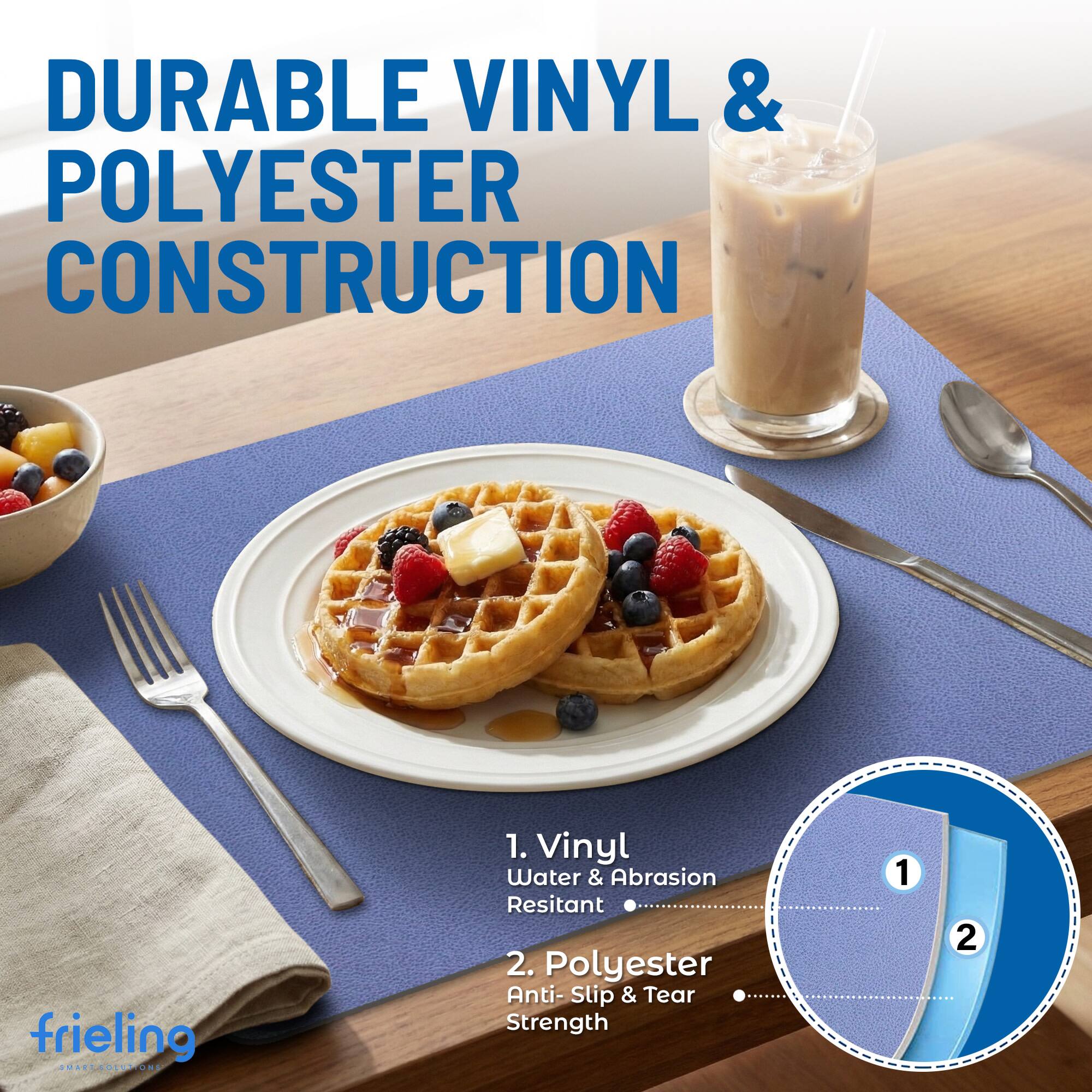 DURABLE VINYL & POLYESTER CONSTRUCTION

1. Vinyl Water & Abrasion Resistant
2. Polyester Anti-Slip & Tear Strength