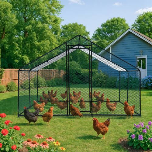 Alt View 9. Winado - 13x10FT Large Metal Poultry Cage for Chicken Run, Walk-in Chicken Pen with Waterproof Cover for Garden Outdoor Yard - Black.