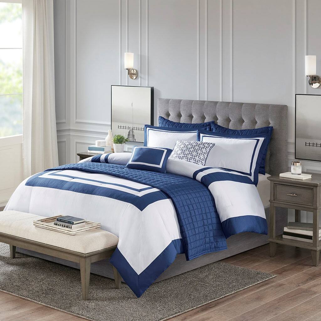 Alt View 1. Gracie Mills - Gracie Mills Isiah 8-Piece Soft Brushed Microfiber Comforter and Quilt Set - Navy.