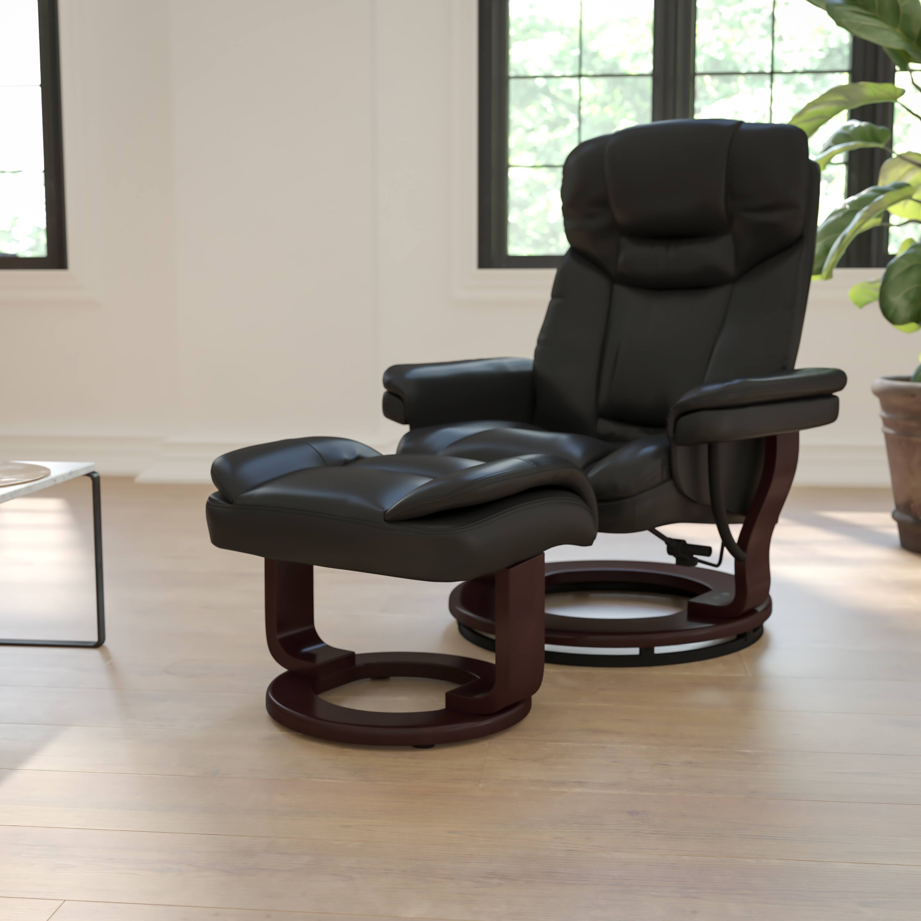 Alt View 1. Emma + Oliver - Multi-Position Recliner & Curved Ottoman with Swivel Wood Base - Black.