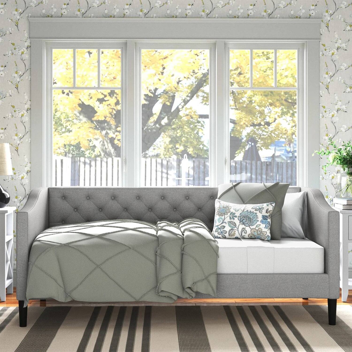 Angle. Hivvago - Twin size Modern Grey Fabric Upholstered Button-Tufted Daybed - Grey.