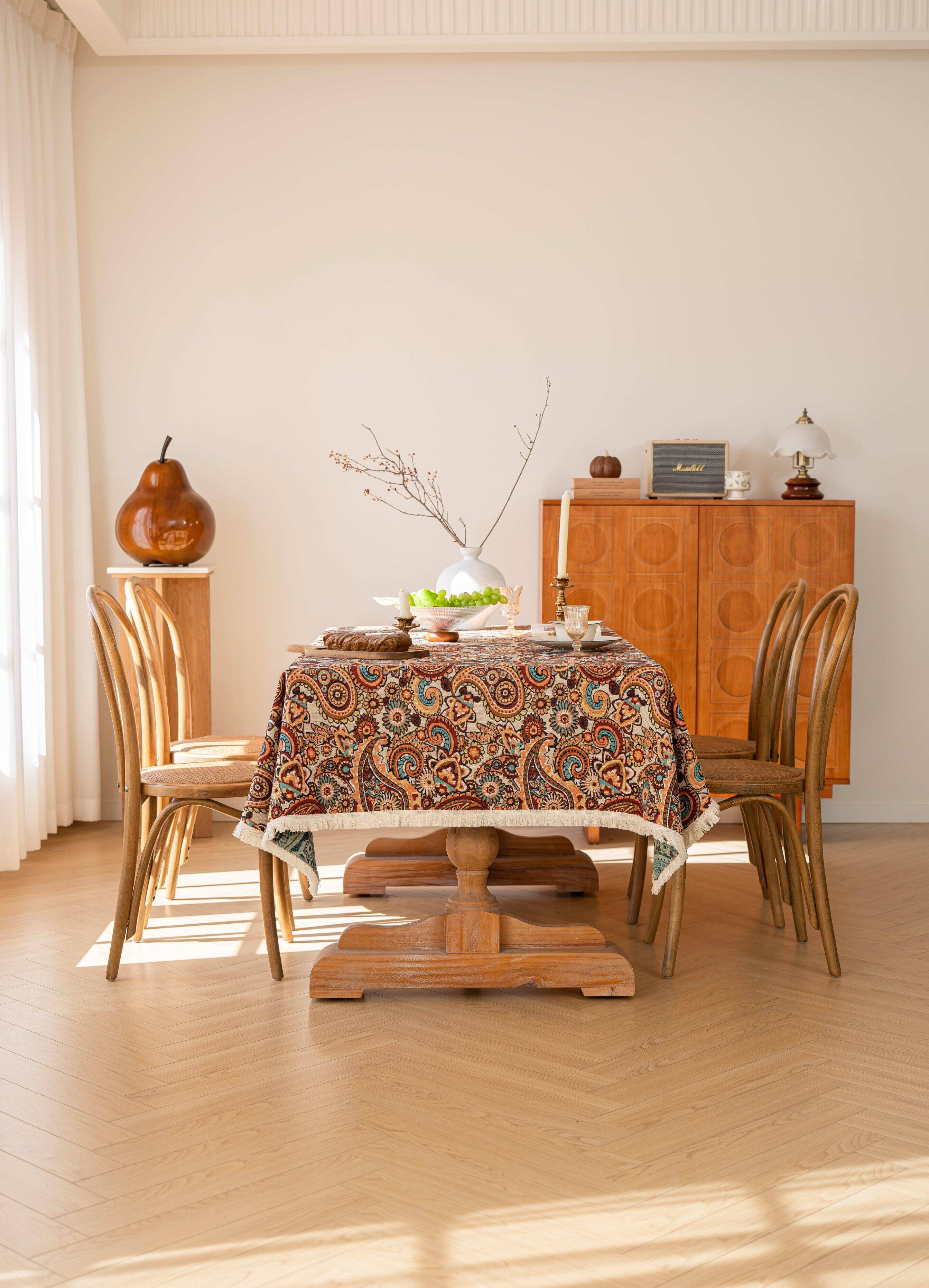 Oumilen 59x118in Rectangle Paisley Tablecloth with Off White Fringe ...