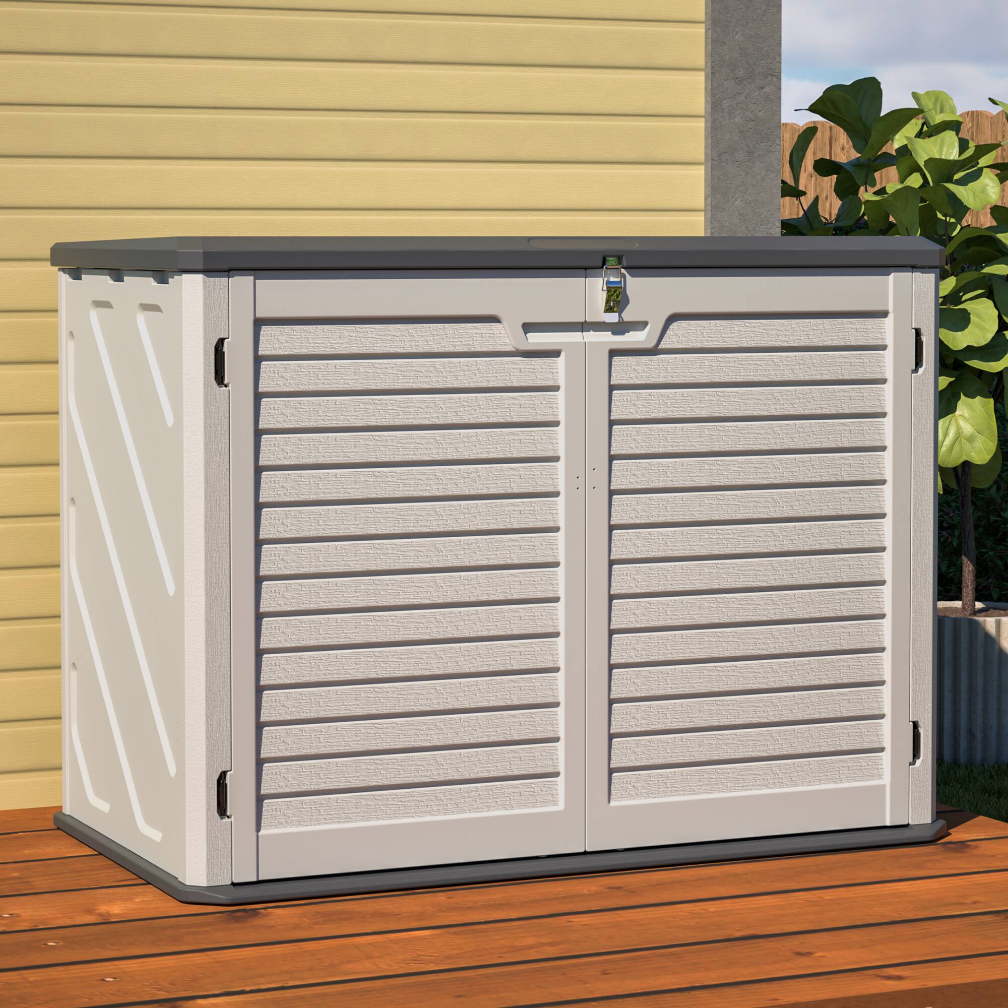 Left. Anysun - Anysun Large Outdoor Reinforced Double-Wall Structure HDPE Plastic Storage Cabinet Lockable - White.