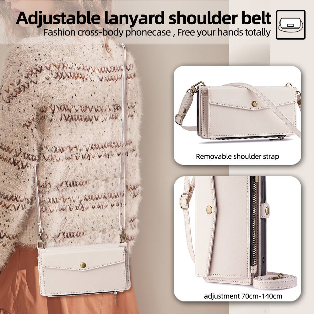 Adjustable lanyard shoulder belt  
Fashion cross-body phone case, Free your hands totally  

Removable shoulder strap  

adjustment 70cm-140cm