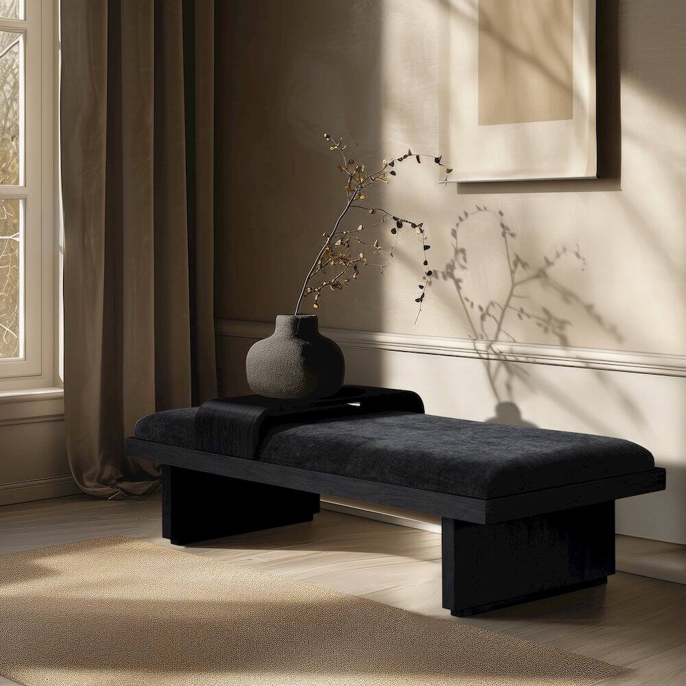 Alt View 1. Meridian Furniture - Arlington Black Chenille Fabric Bench - Black.